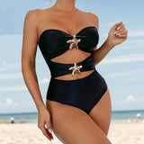 Bikini siamés sexy de dos piezas con top de tubo y tirantes de color liso